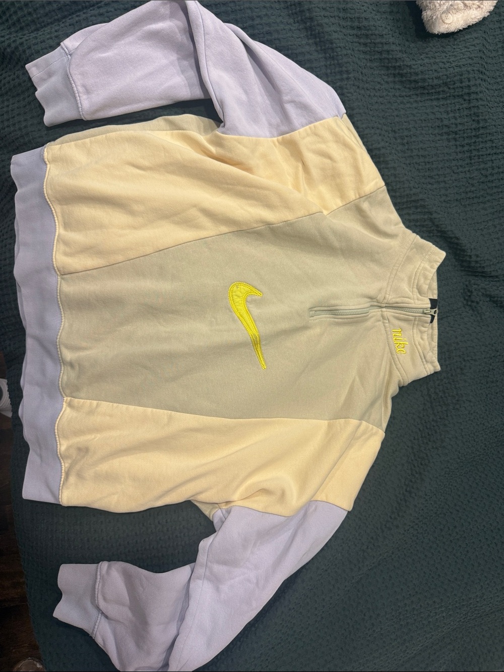 Vintage Nike Pastel Yellow, Lavender & Cream Colorblock Quart-Zip Pullover retro